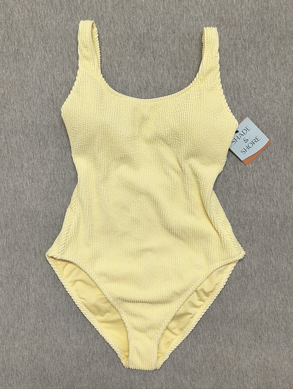 Shade & Shore Women’s Pucker Medium‑Coverage One‑Piece Swimsuit – Yellow Size M